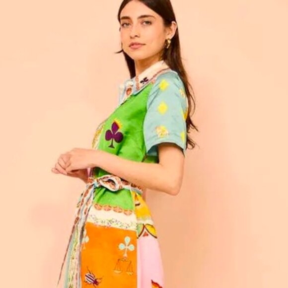 BUTTON DOWN ALICE IN WONDERLAND CARDS MAXI DRESS SQUARES OF HEARTS , CLUBS DRESS - Picture 1 of 6